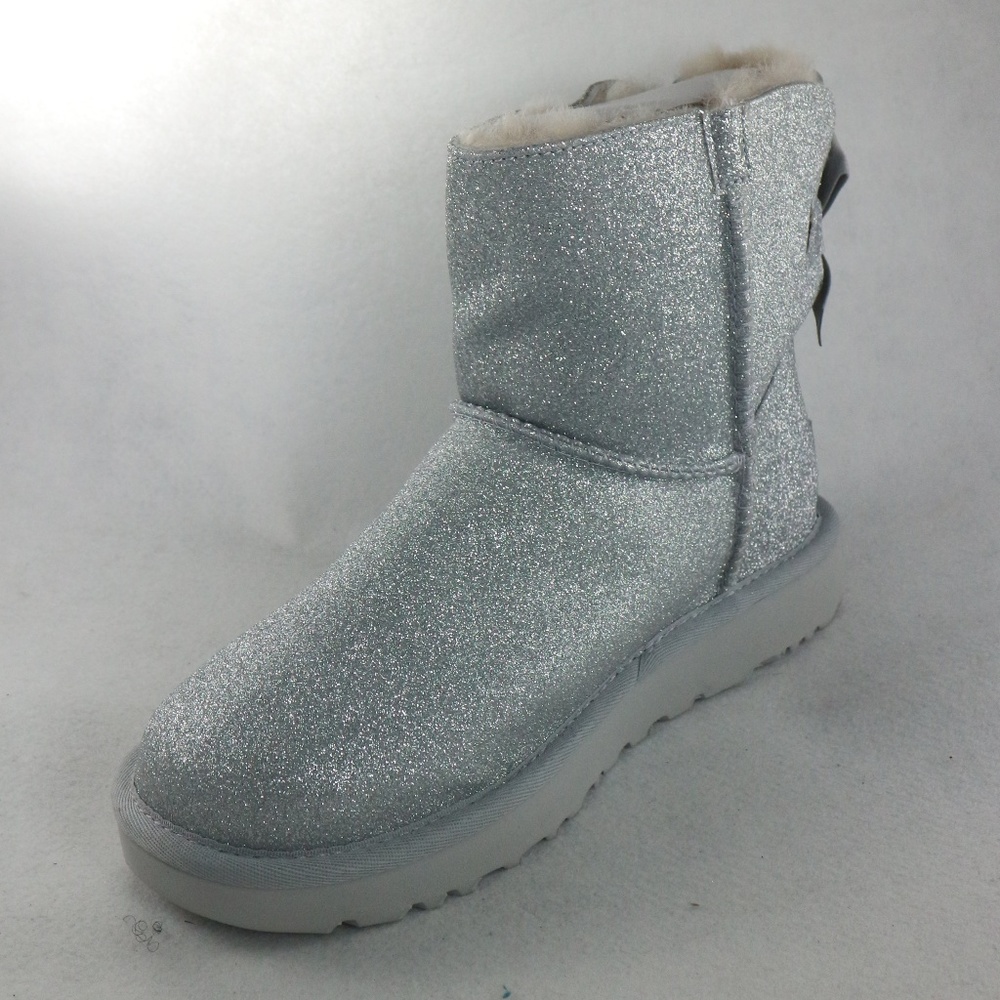 UGG Womens Mini Bailey Bow Silver Sparkle PAIR Boots NEW Sz 6 - Picture 6 of 8